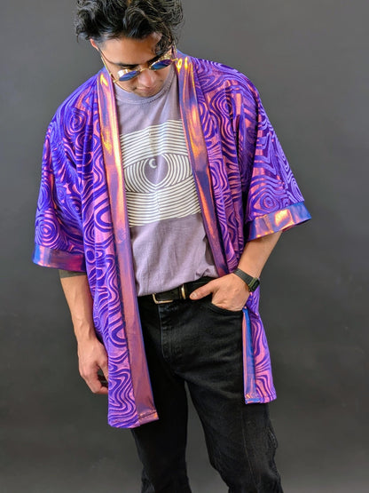 Purple Holographic Velvet Kimono