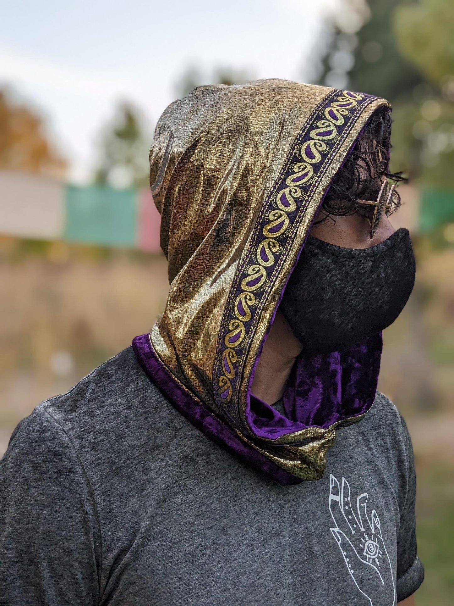 Reversible Velvet Hood with Jacquard Trim