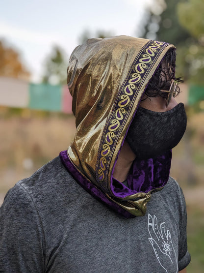 Reversible Velvet Hood with Jacquard Trim