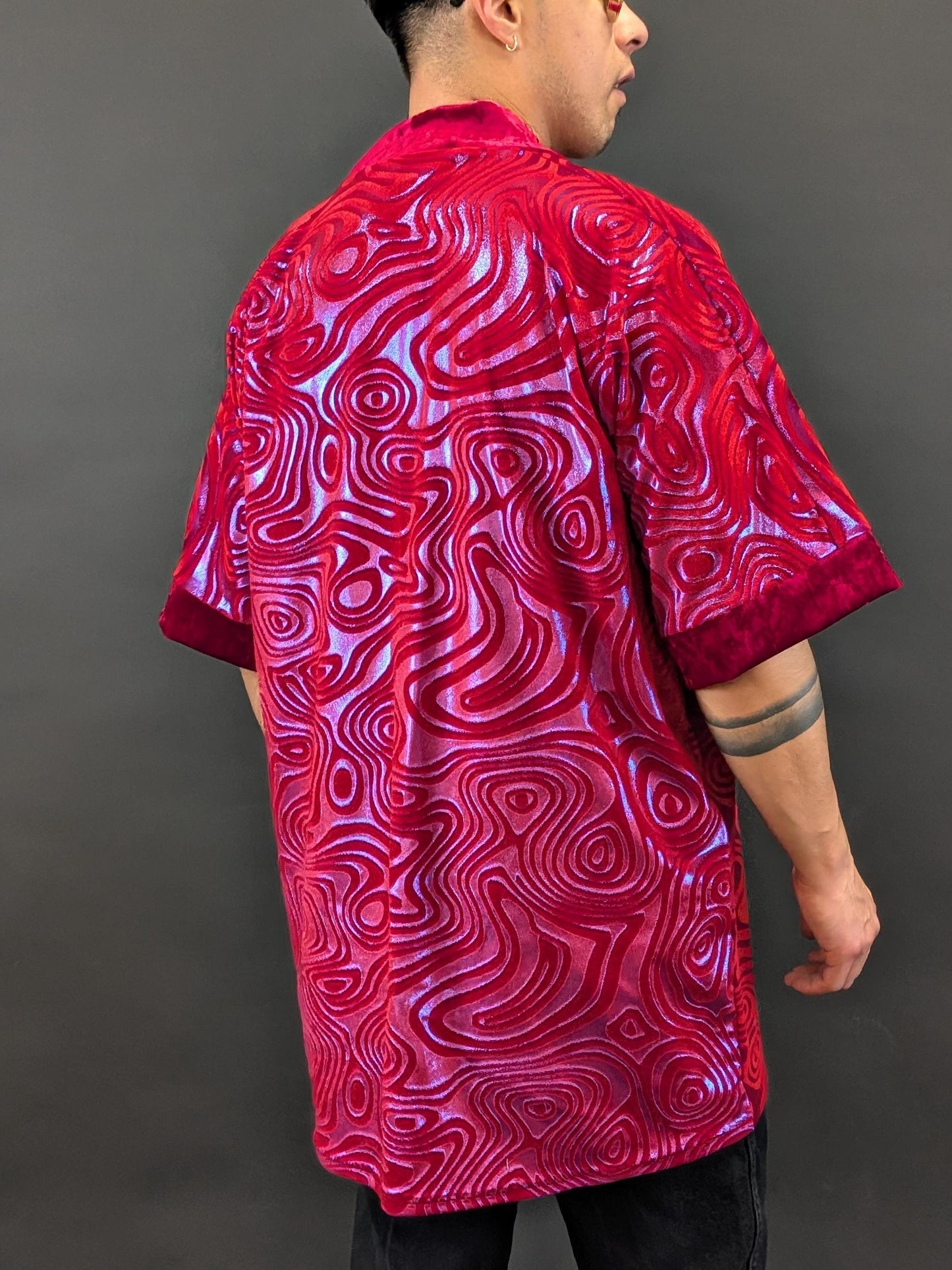 Red Holographic Velvet Kimono