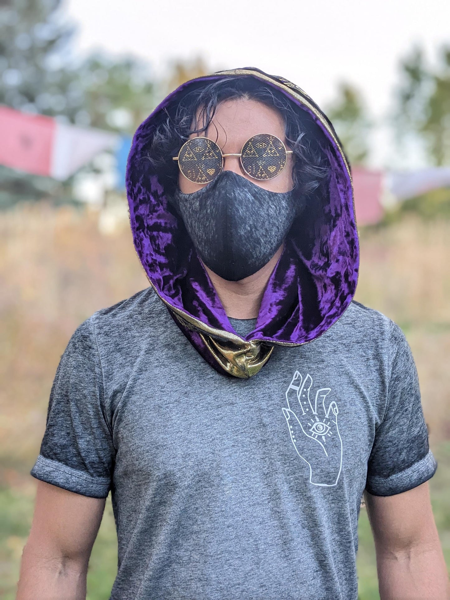 Reversible Velvet Hood with Jacquard Trim