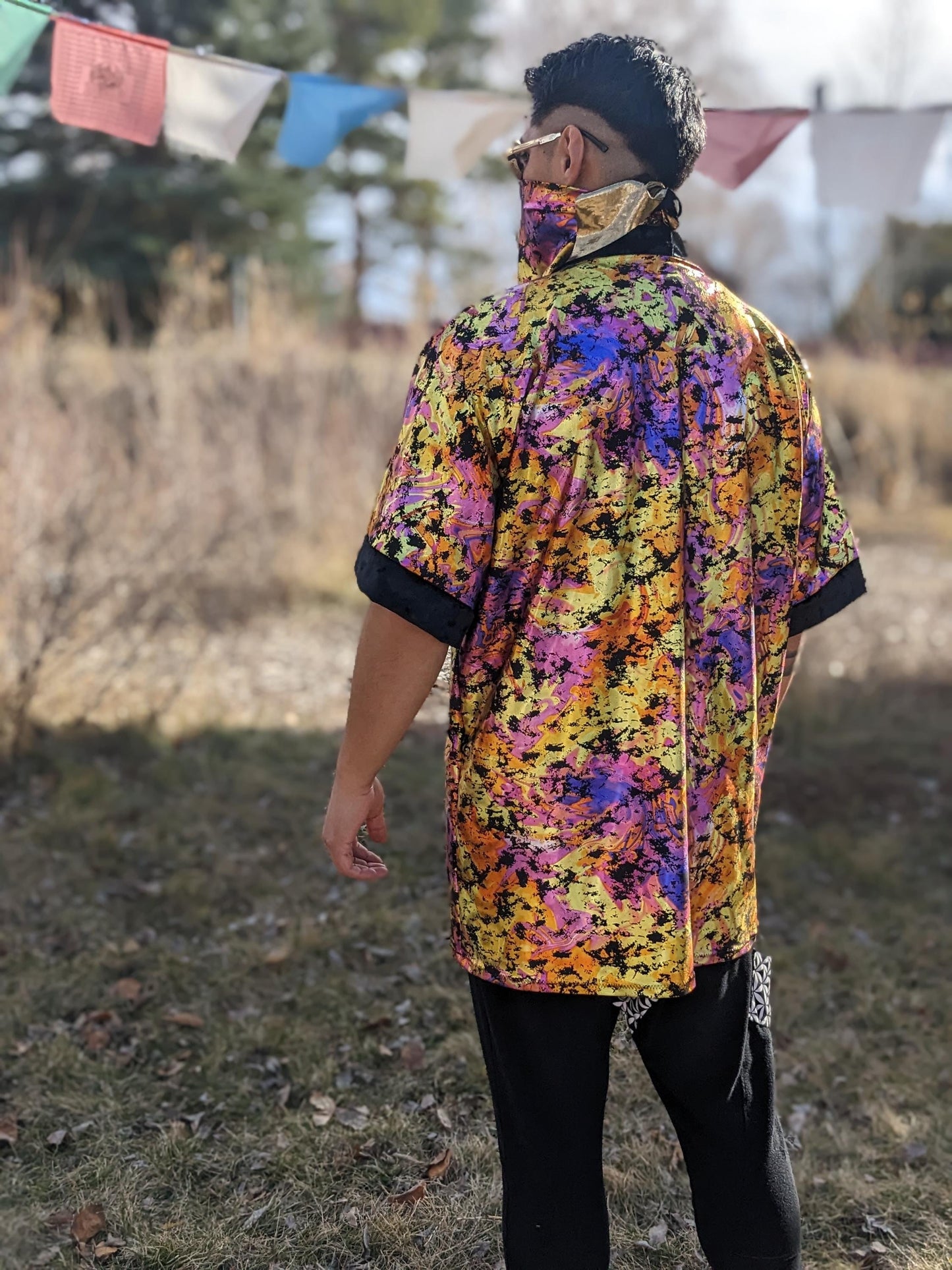 Holographic Psychedelic Velvet Kimono - Rave Festival Top