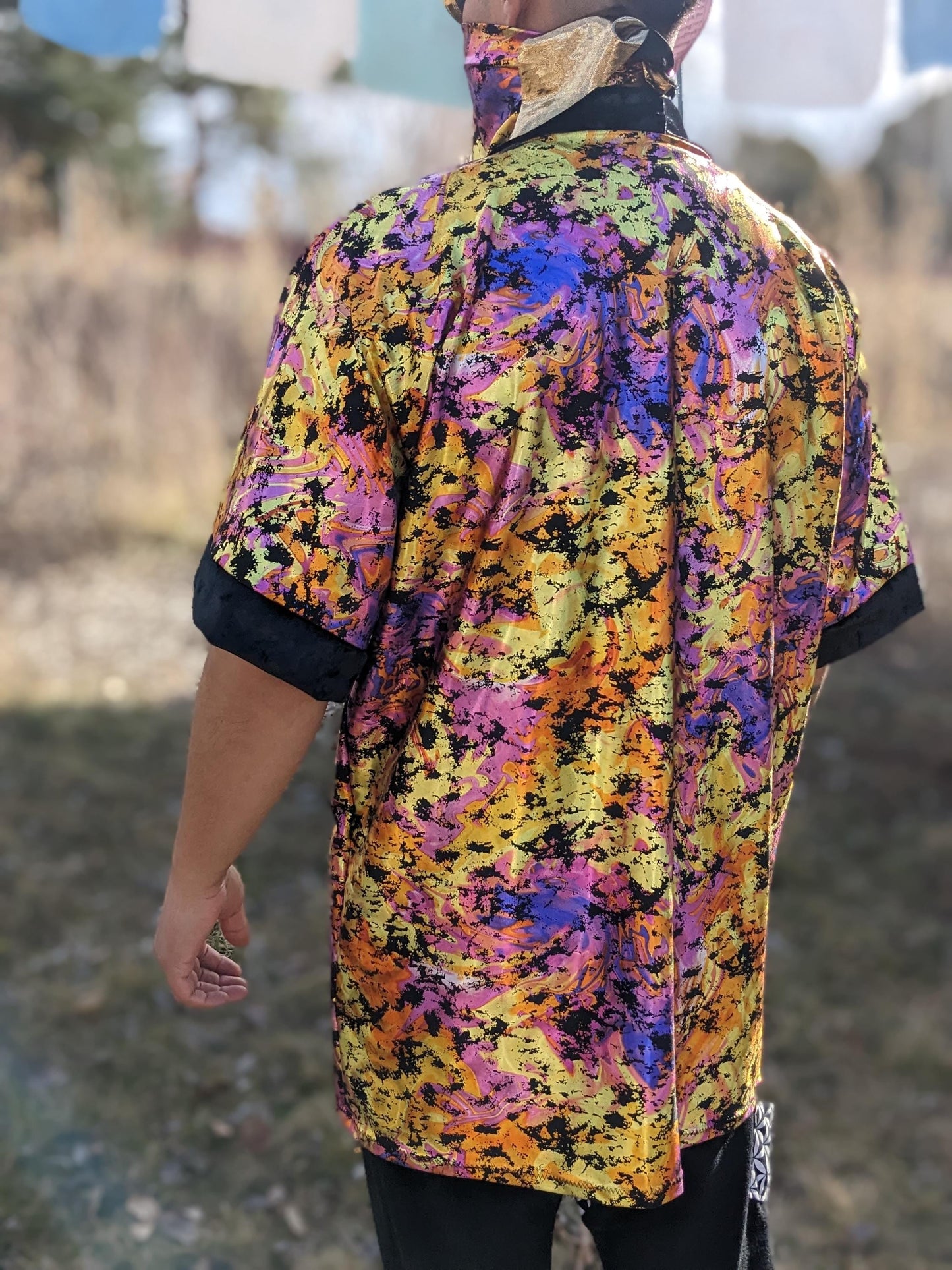 Holographic Psychedelic Velvet Kimono - Rave Festival Top