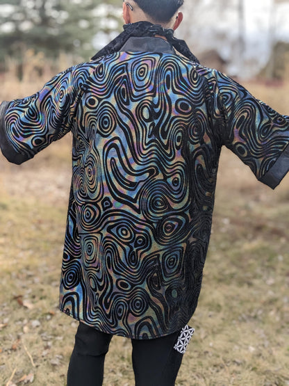 Holographic Swirl Velvet Kimono