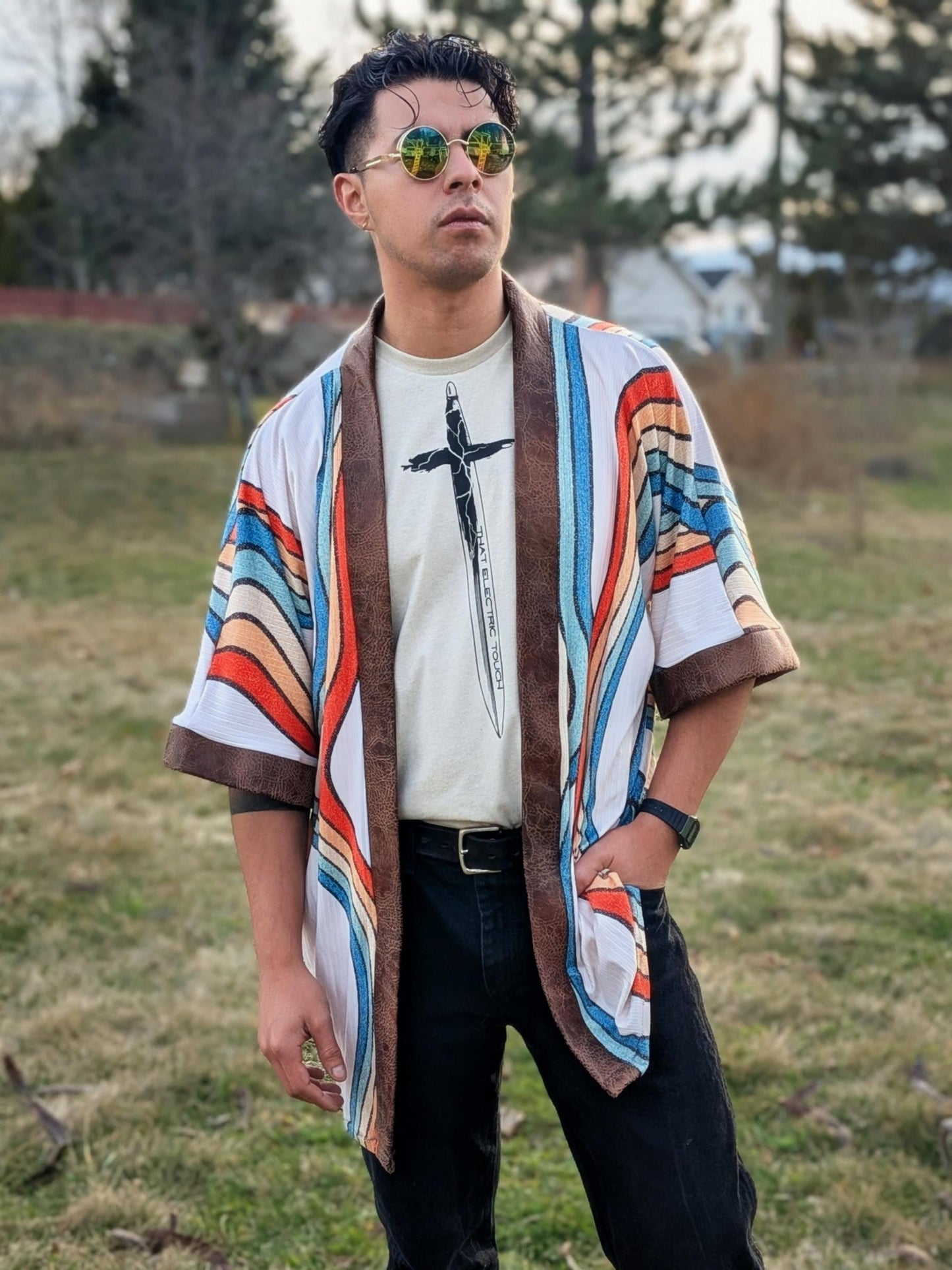 Retro Rainbow Stripe  Kimono