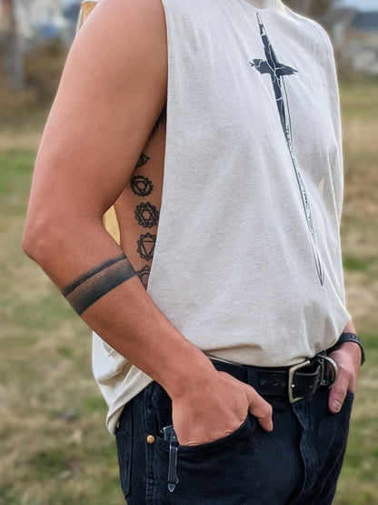 Cross Handle Sword Graphic Shirt Festival Top: That Electric Touch Muscle Tank