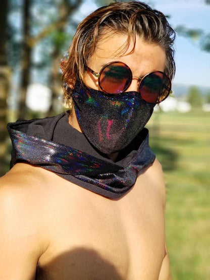 Black Iridescent Hood Scarf