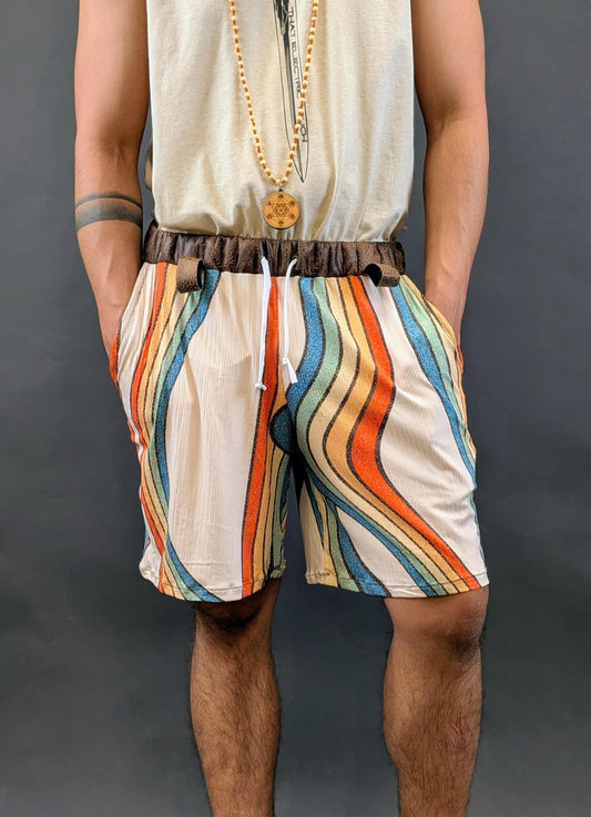 Retro Rainbow Stripe Drawstring Shorts