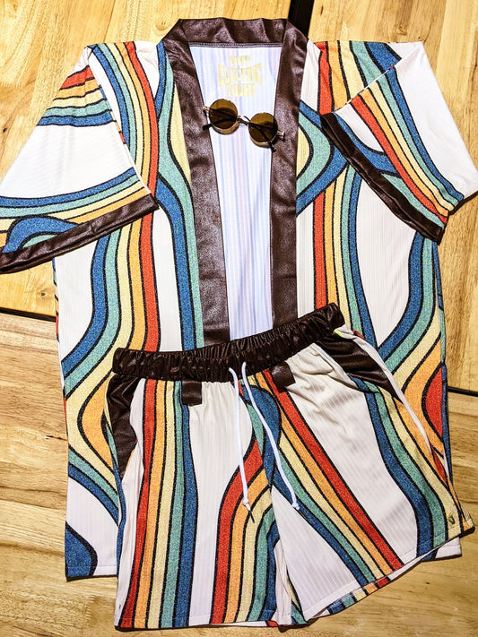 Retro Stripe Kimono Set: Shorts and Kimono