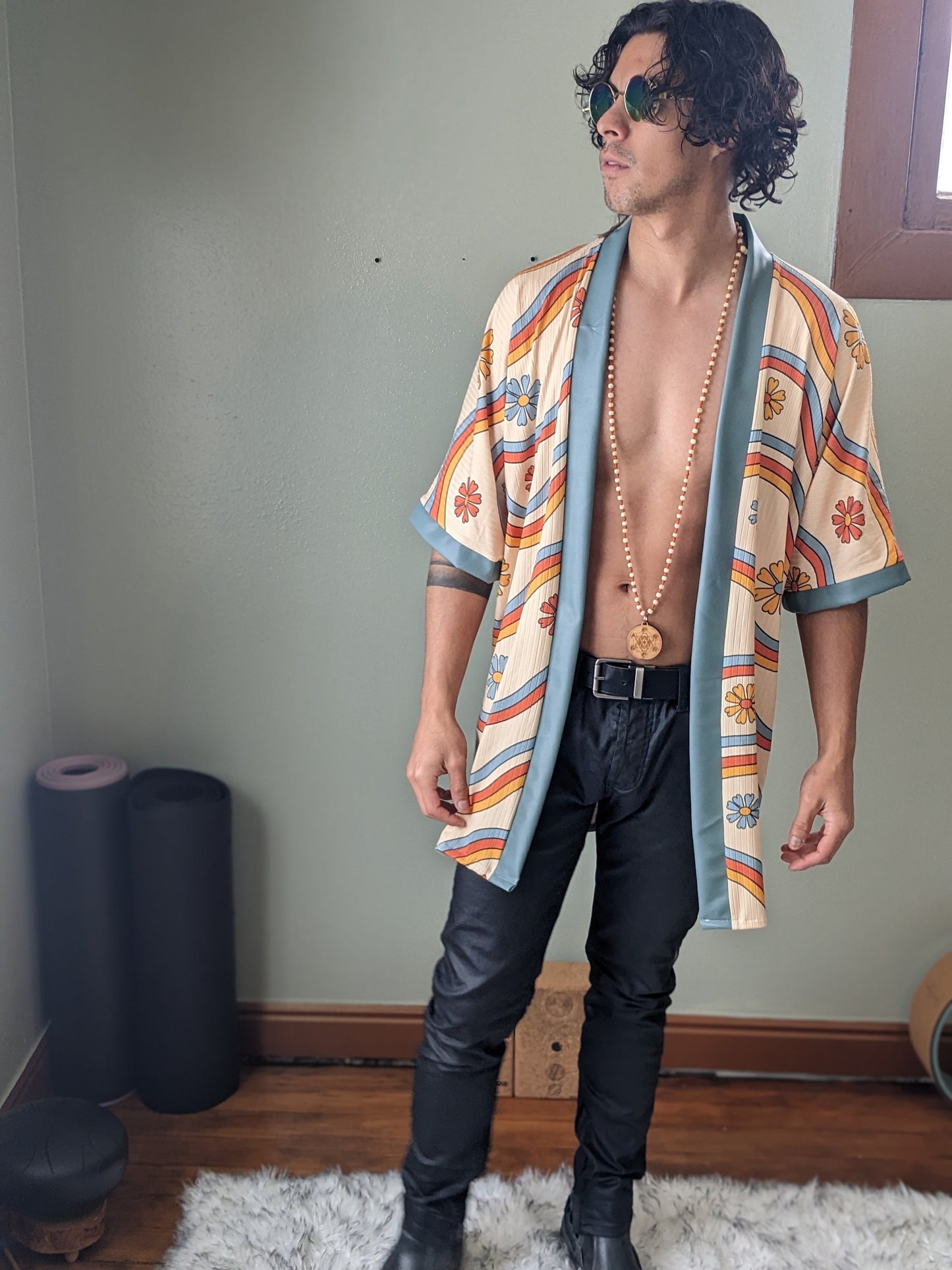 Retro Rainbow Rib Knit Kimono