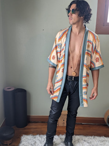 Retro Rainbow Rib Knit Kimono