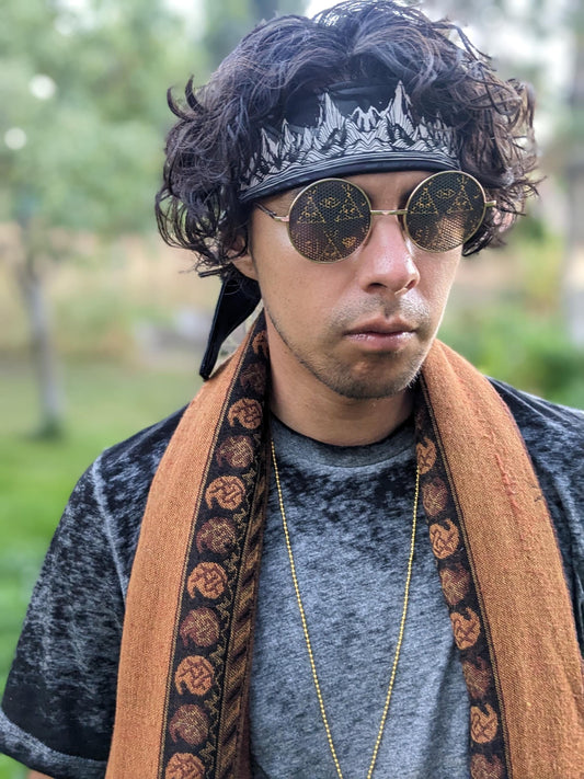 Reflective Mountains Rave Headband: Psychedelic Holographic Design