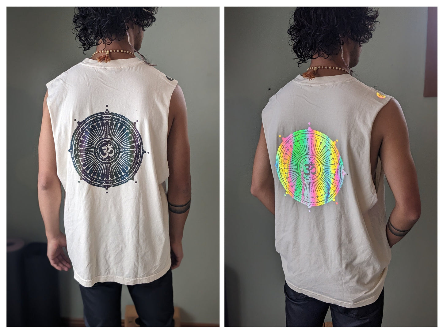 Reflective Om Graphic Cut Off Shirt