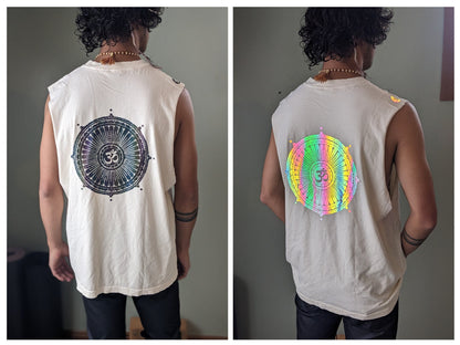 Reflective Om Graphic Cut Off Shirt