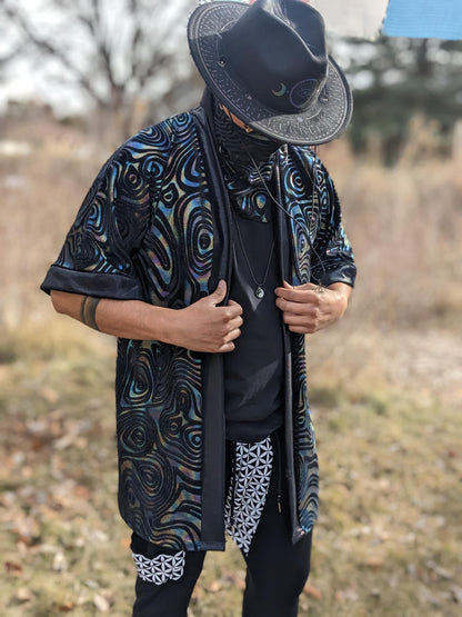 Holographic Swirl Velvet Kimono