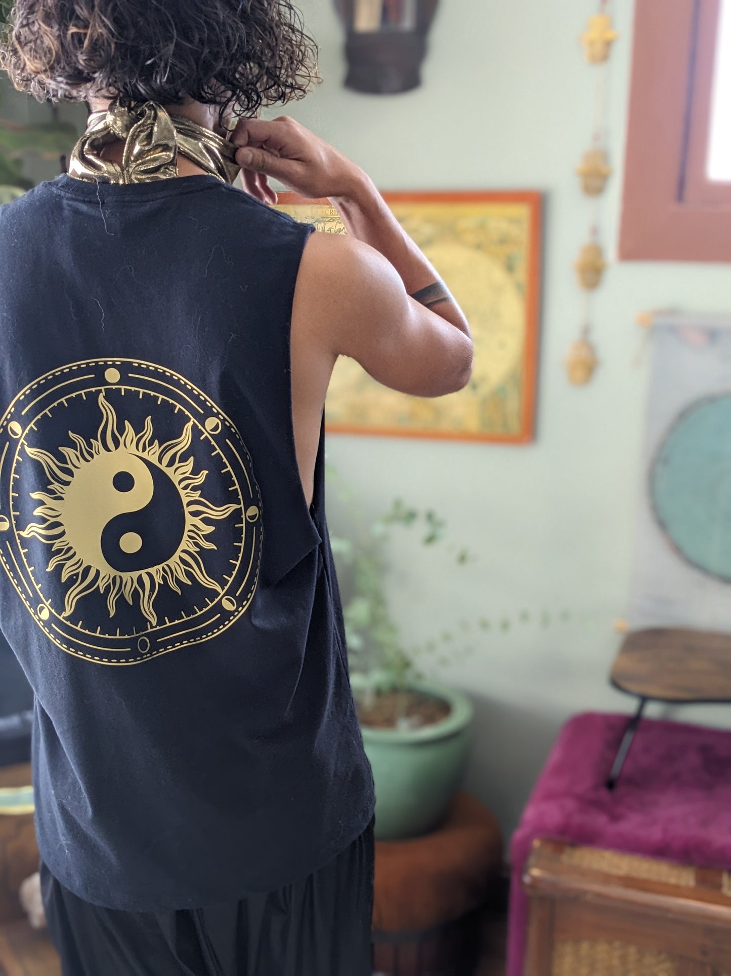 Yin Yang Graphic Cut Off Shirt