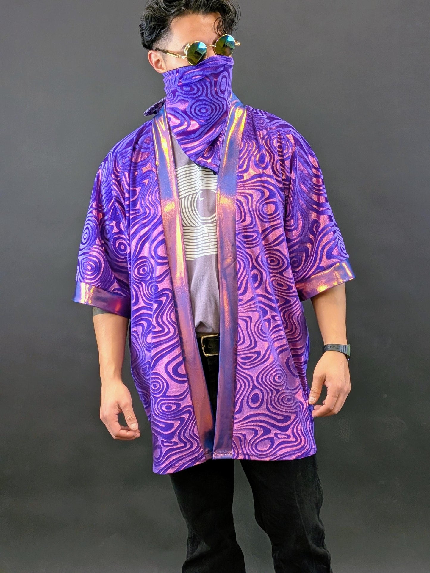 Purple Holographic Velvet Kimono
