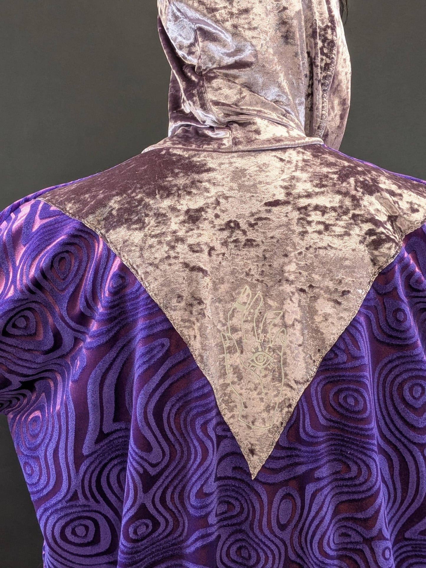 Purple Holographic Psychedelic Swirl Full Length Hooded Duster Kimono Robe