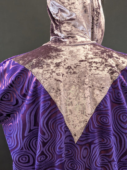 Purple Holographic Psychedelic Swirl Full Length Hooded Duster Kimono Robe