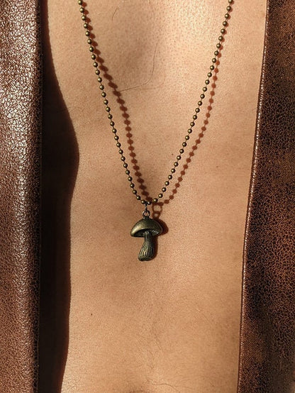Handmade Brass Mushroom Pendant Necklace: Ball Chain