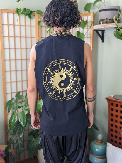 Yin Yang Graphic Cut Off Shirt