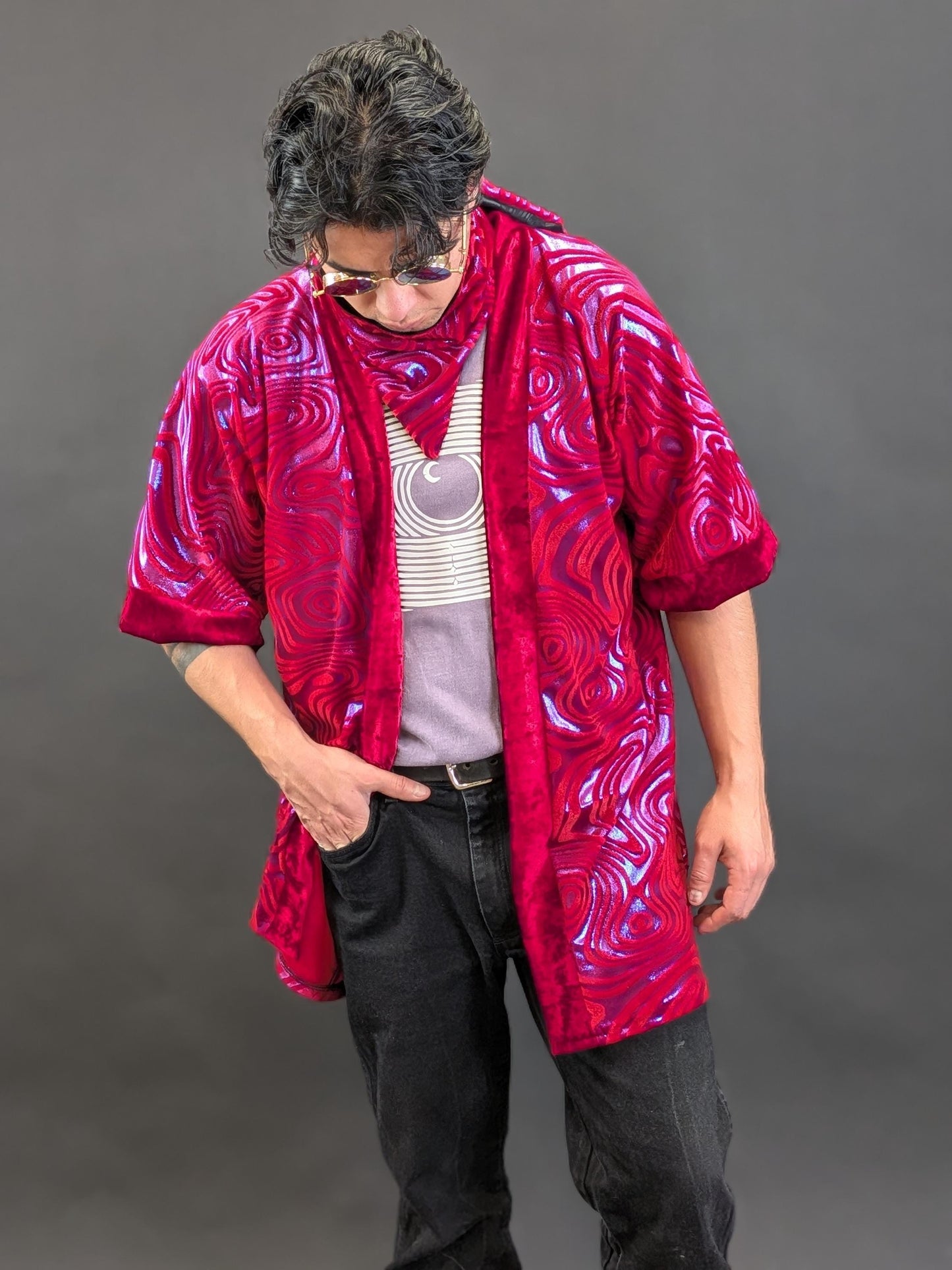 Red Holographic Velvet Kimono