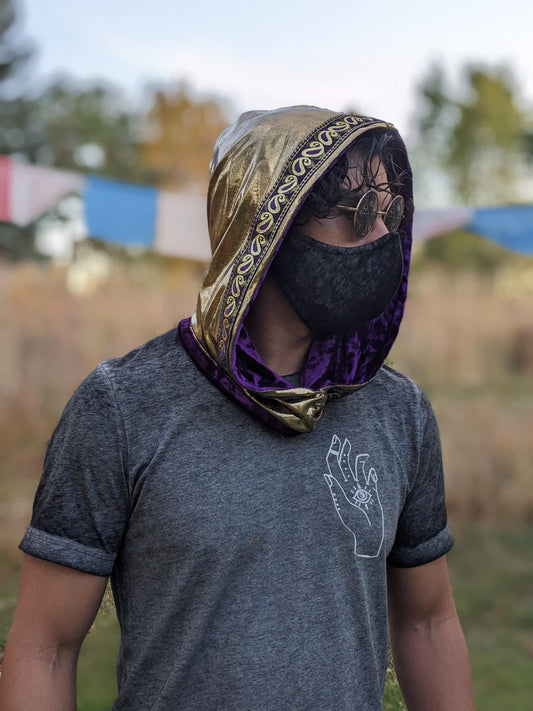 Reversible Velvet Hood with Jacquard Trim