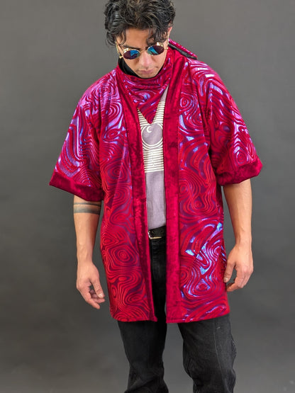 Red Holographic Velvet Kimono
