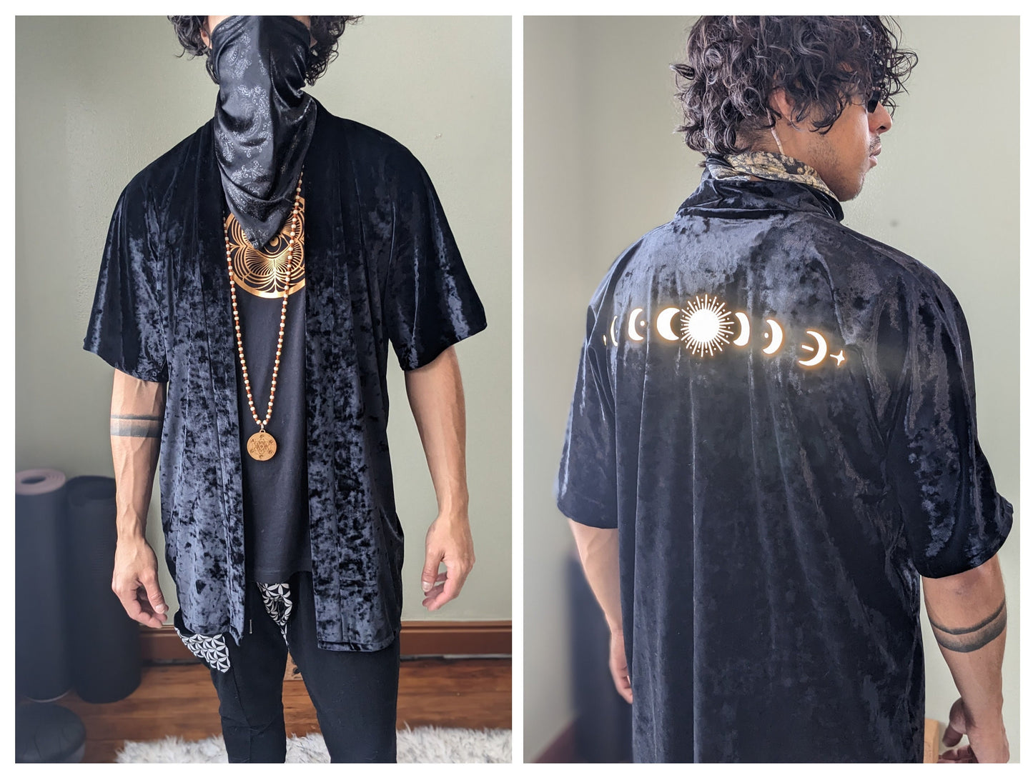 Reflective Moon Phase Velvet Kimono