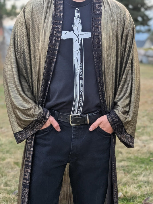 Sheer Gold Metallic Full Length Duster Kimono Robe