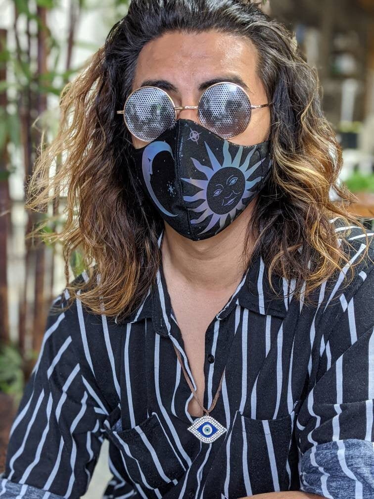 Reflective Moon & Sun Face Mask - Rave Festival Fashion