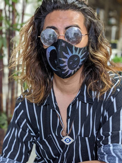 Reflective Moon & Sun Face Mask - Rave Festival Fashion