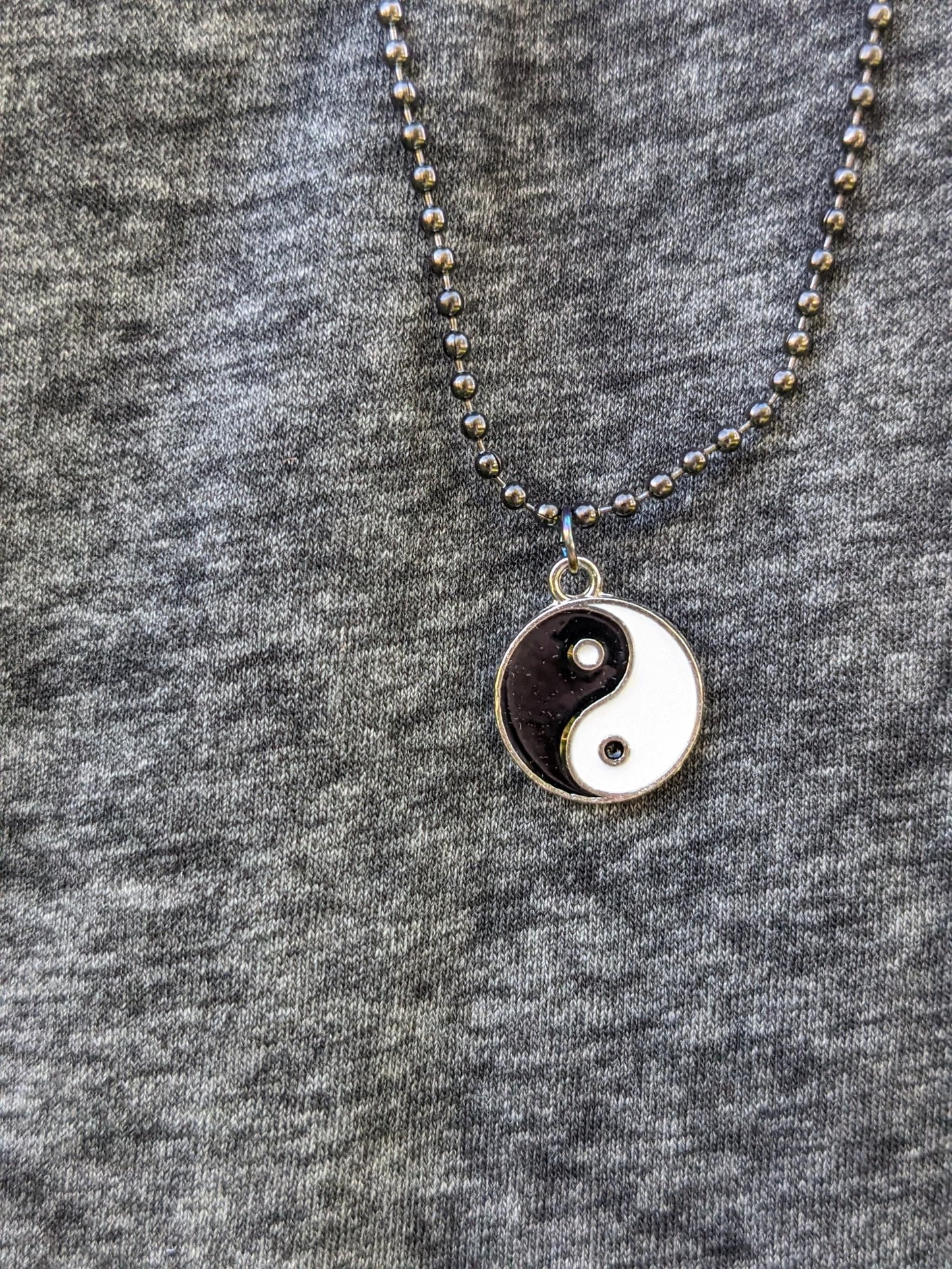 Handmade Yin Yang Pendant Necklace: Brass Charm Ball Chain