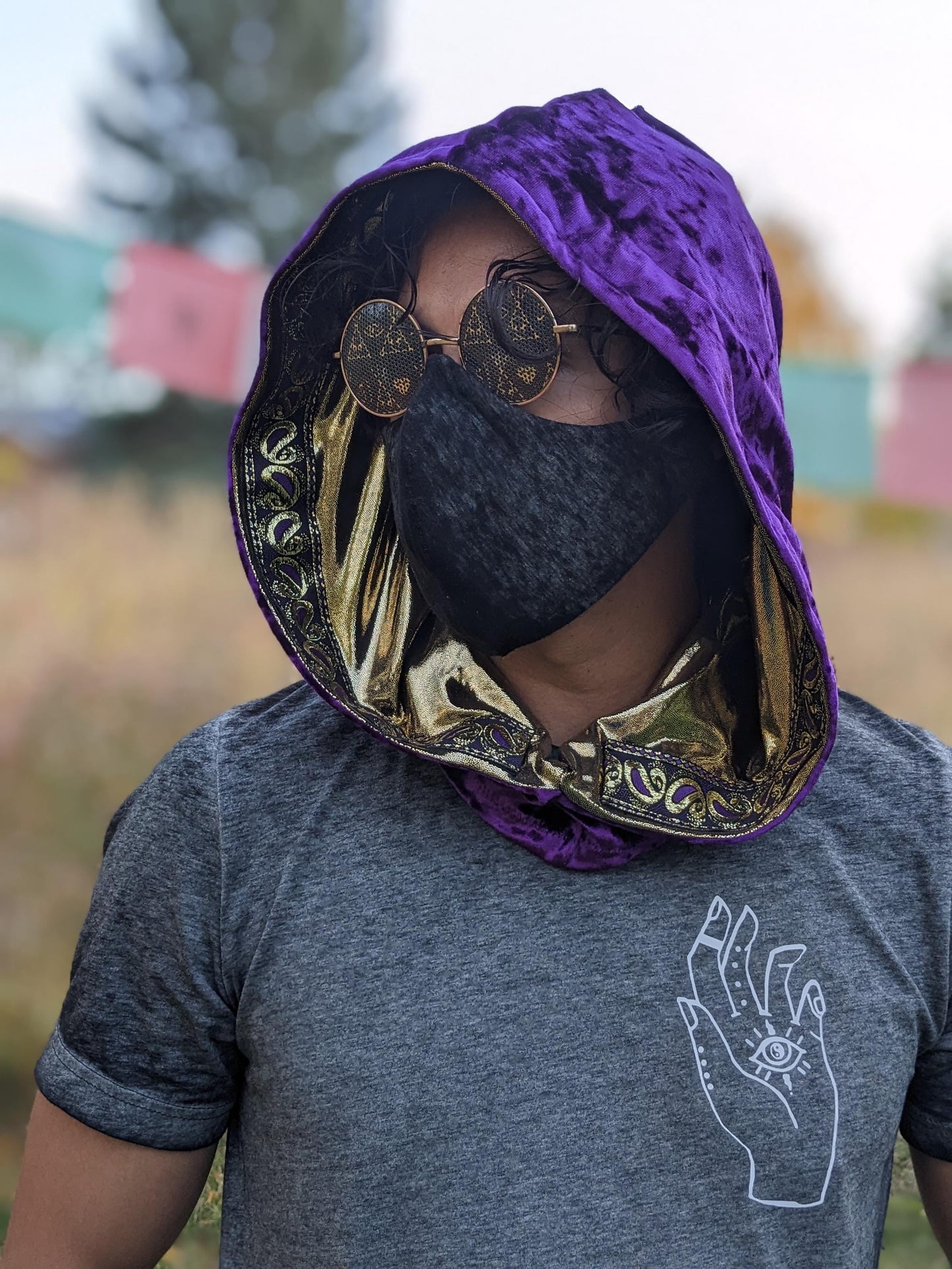 Reversible Velvet Hood with Jacquard Trim