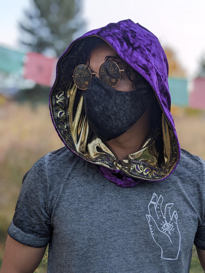 Reversible Velvet Hood with Jacquard Trim