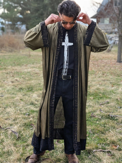 Sheer Gold Metallic Full Length Duster Kimono Robe