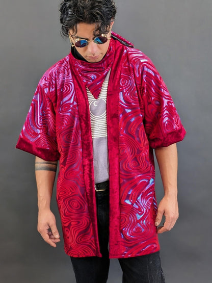 Red Holographic Velvet Kimono