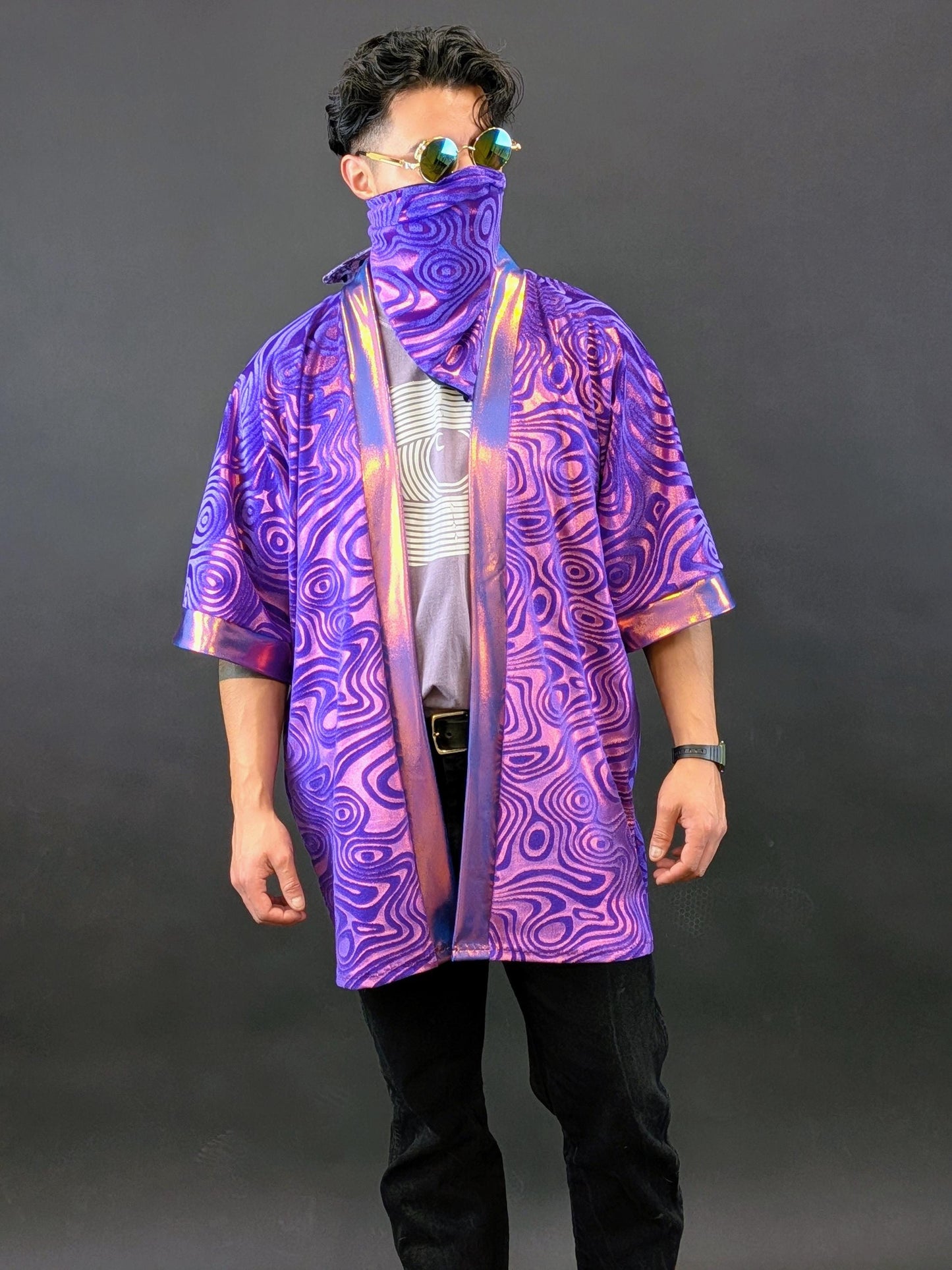 Purple Holographic Velvet Kimono