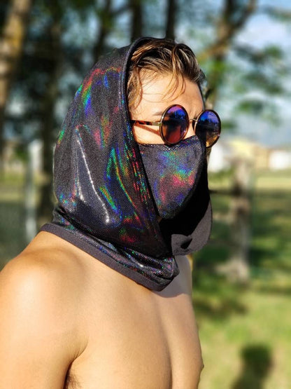 Black Iridescent Hood Scarf