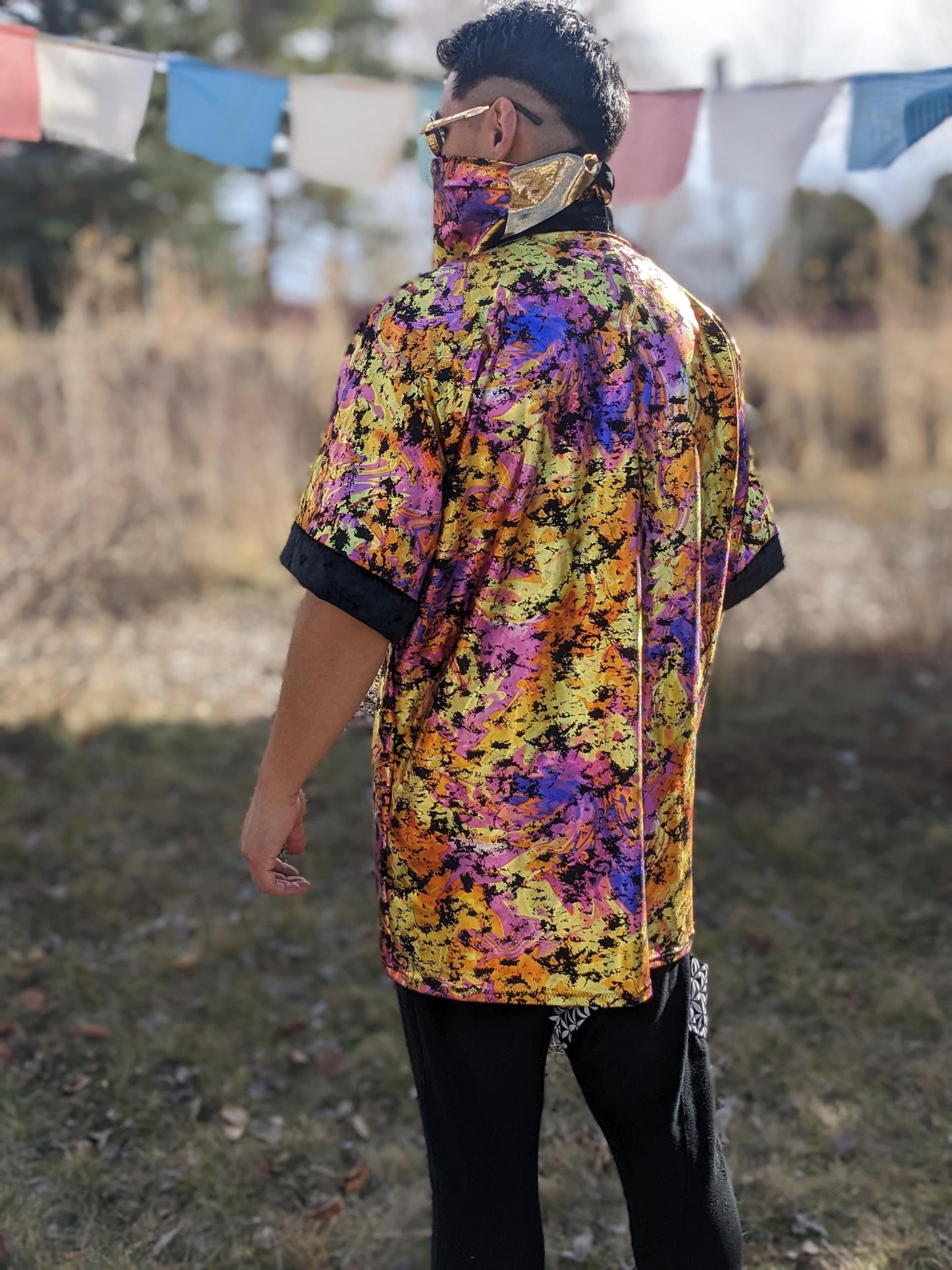 Holographic Psychedelic Velvet Kimono - Rave Festival Top