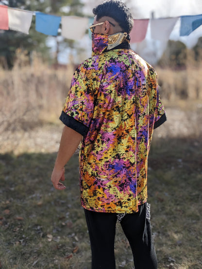 Holographic Psychedelic Velvet Kimono - Rave Festival Top
