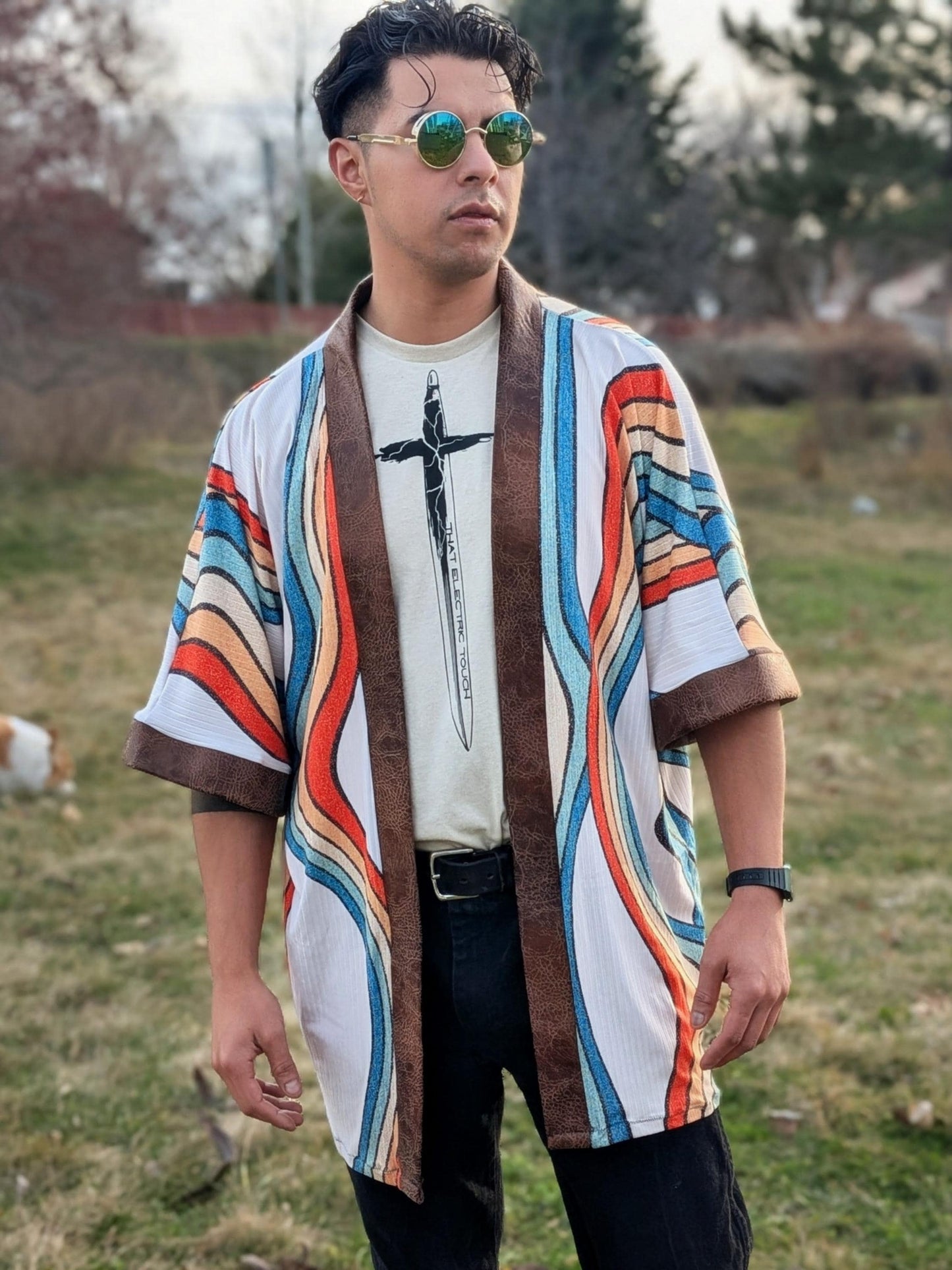 Retro Rainbow Stripe  Kimono
