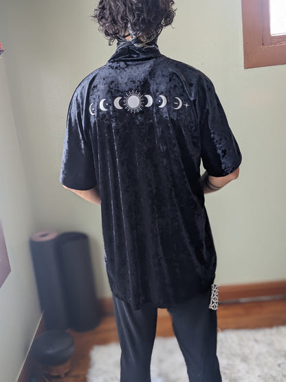 Reflective Moon Phase Velvet Kimono