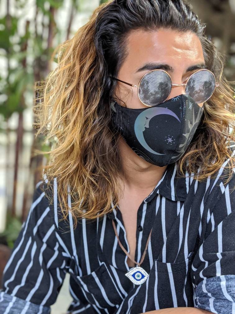 Reflective Moon & Sun Face Mask - Rave Festival Fashion