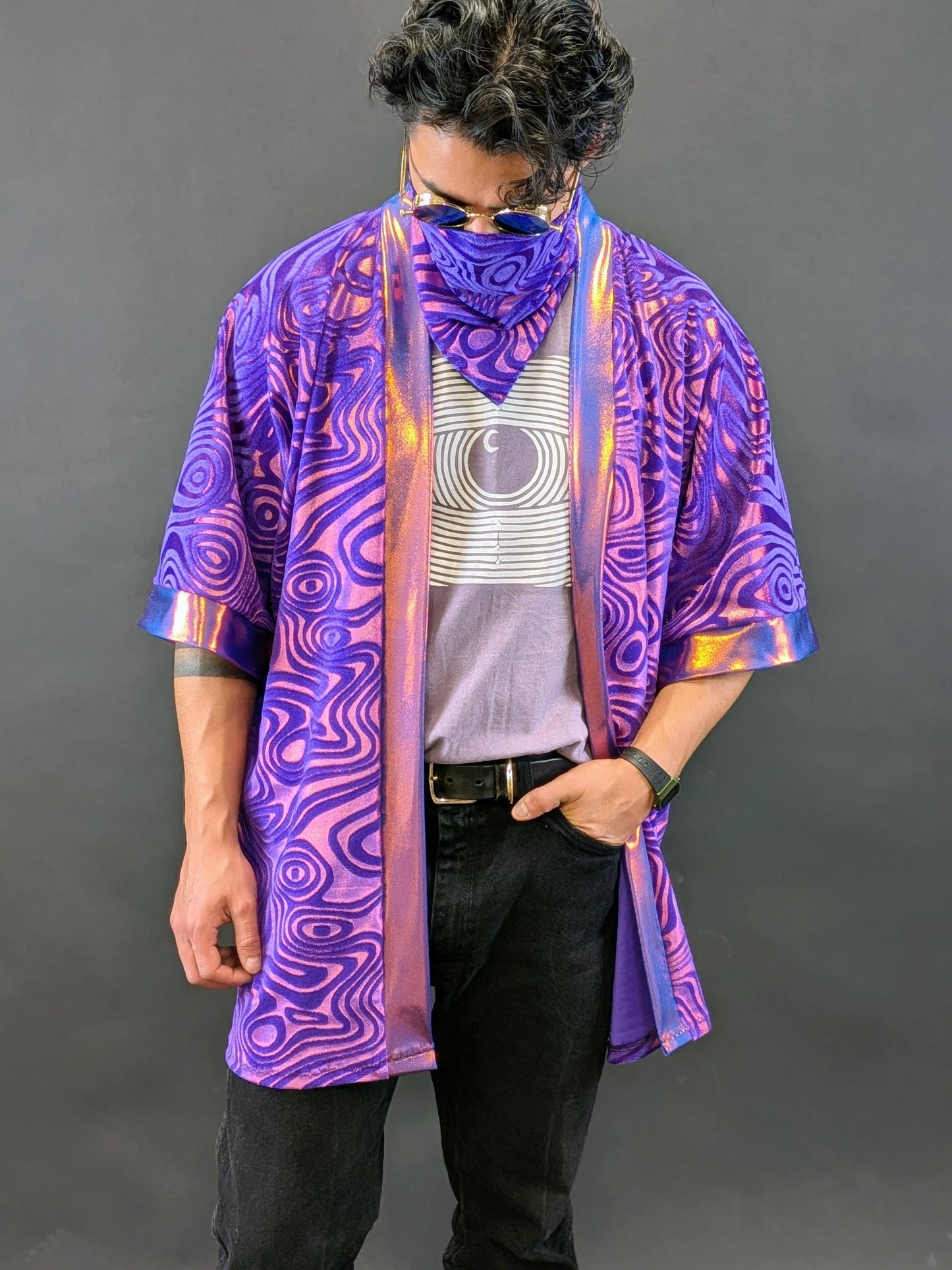 Purple Holographic Velvet Kimono