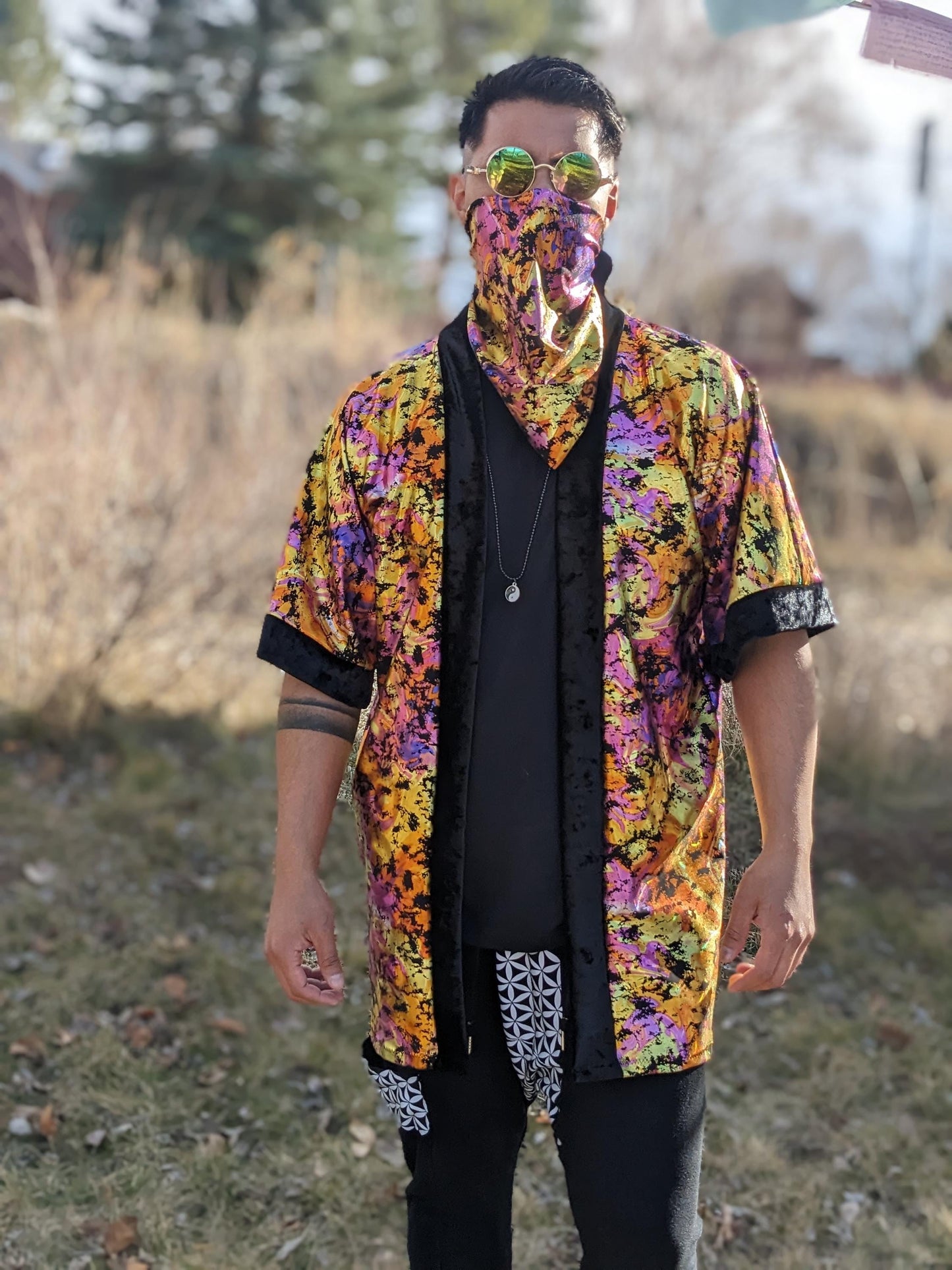 Holographic Psychedelic Velvet Kimono - Rave Festival Top