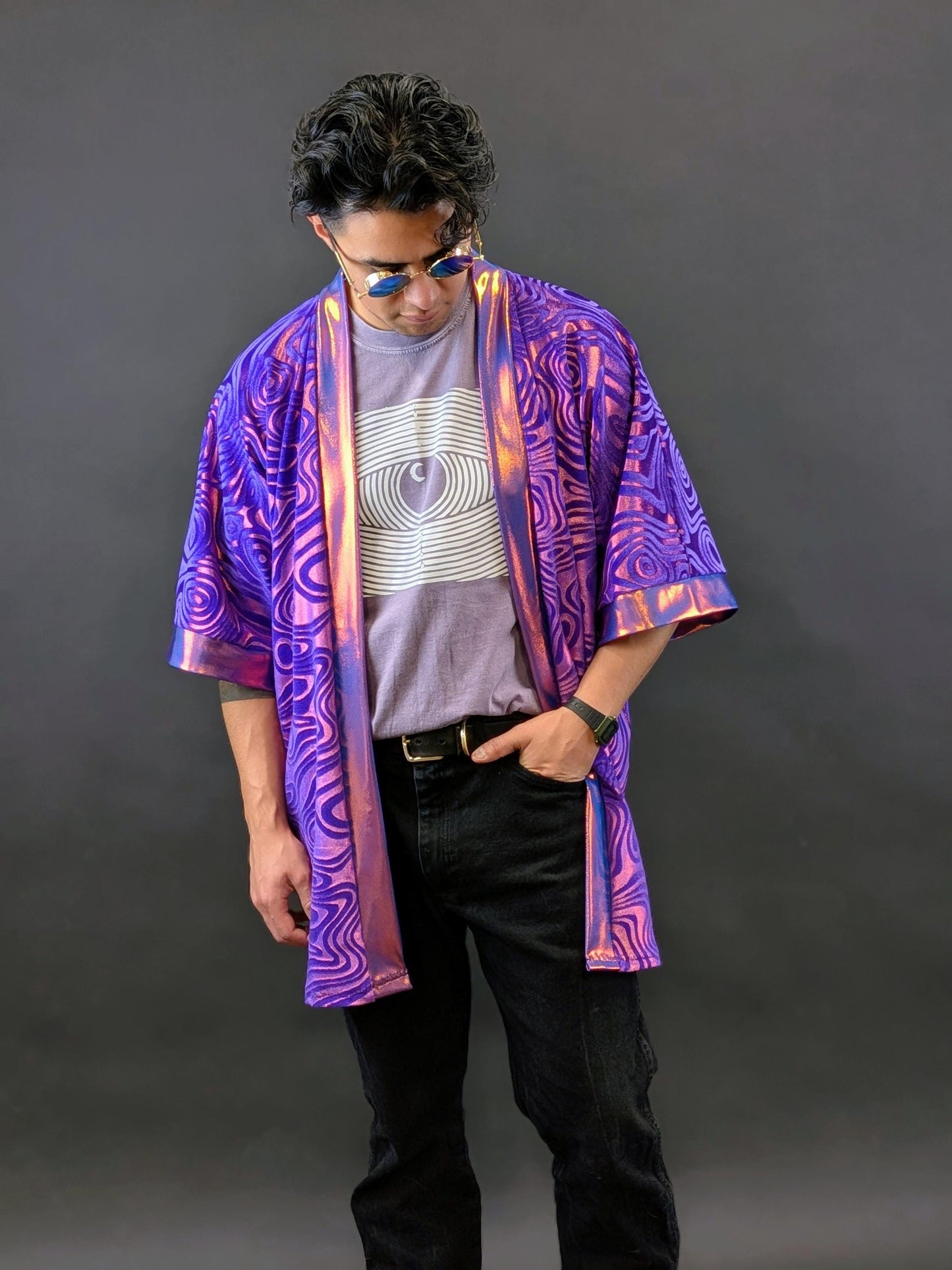 Purple Holographic Velvet Kimono