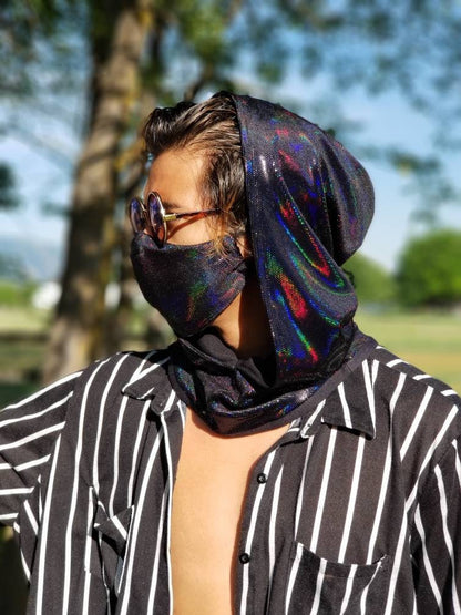 Black Iridescent Hood Scarf