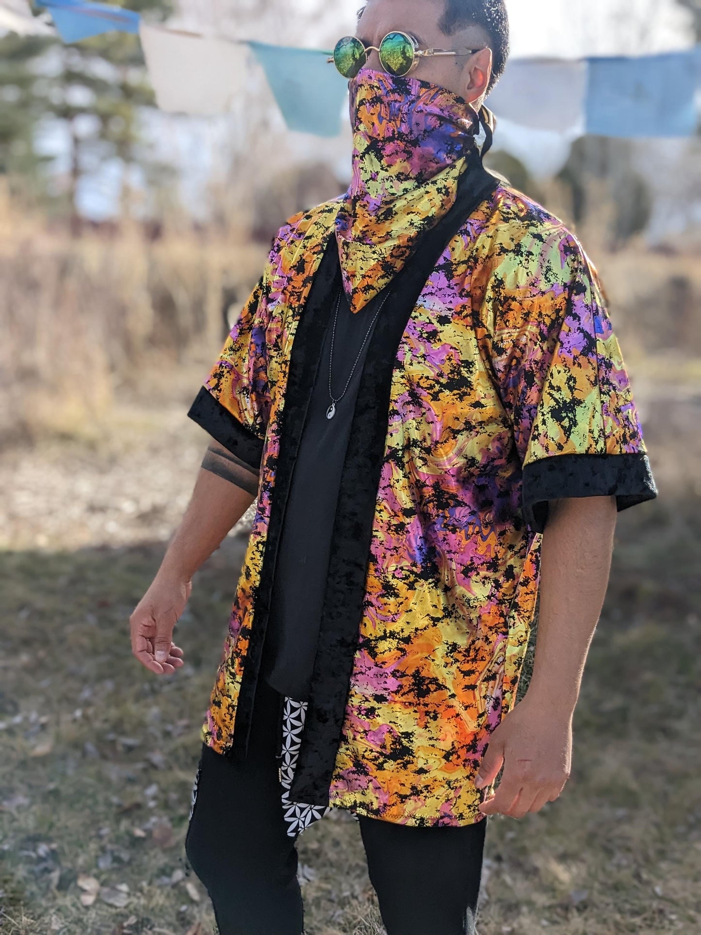 Holographic Psychedelic Velvet Kimono - Rave Festival Top