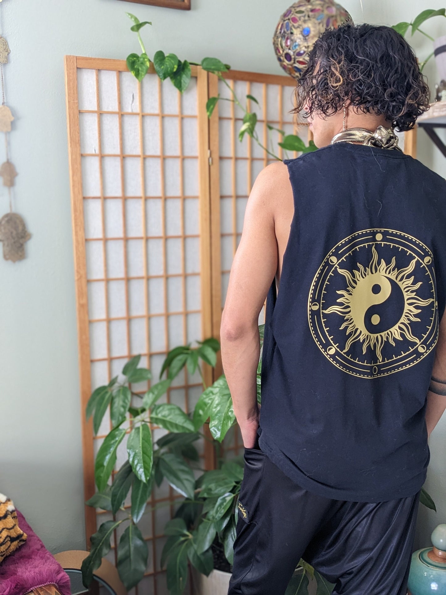 Yin Yang Graphic Cut Off Shirt